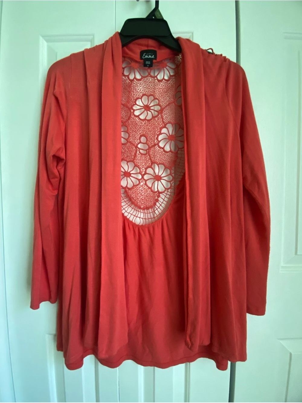 Simply Emma Coral Lace-Back Open Cardigan Tunic
